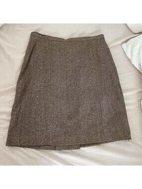 Brown Virgin Wool Skirt sz 8 Dark Academia Tweed Minimalist Lined The Limited